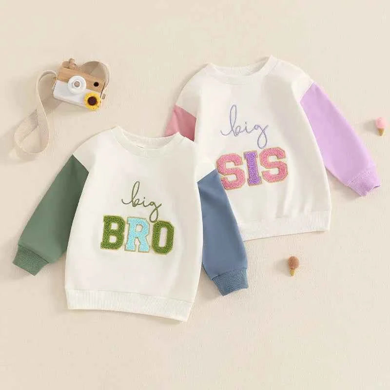 Kids Embroidered Letter Sweatshirt – Long Sleeve Crew Neck Pullover for Boys & Girls