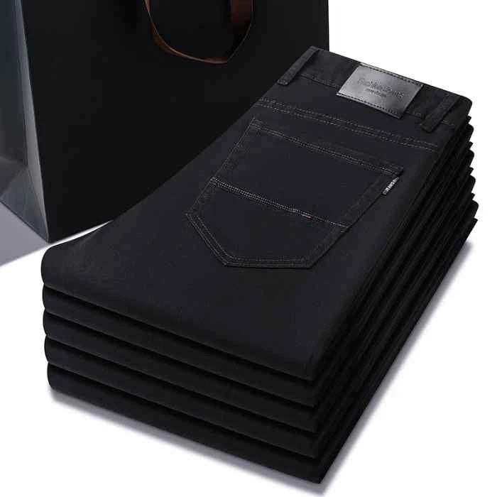 Men's Black Stretch Straight Jeans – Thin Breathable Business Casual Pants