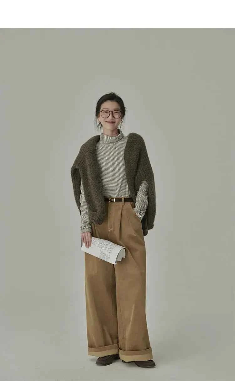 Women's Striped Long Sleeve Turtleneck T-Shirt – Cozy Elegant Korean Style Casual Spring T-Shirt