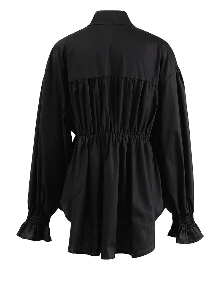 Women's Striped Denim Spliced Blouse – Elegant Lapel Long Sleeve Shirt 2026