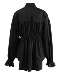 Women's Striped Denim Spliced Blouse – Elegant Lapel Long Sleeve Shirt 2026