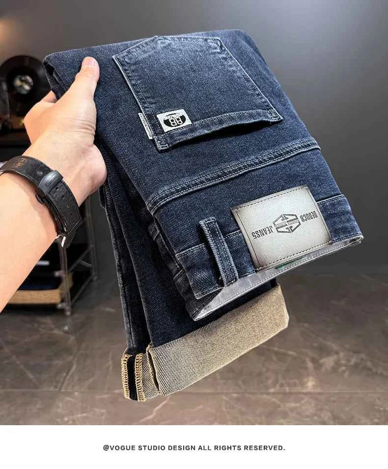 Men's Belted Straight Stretch Jeans – Korean Fashion Casual Denim Pants