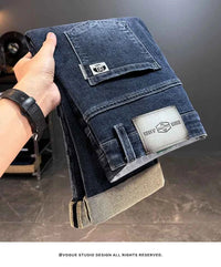Men's Belted Straight Stretch Jeans – Korean Fashion Casual Denim Pants