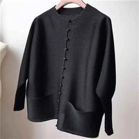 Women's Bat Sleeve Pleated T-Shirt Jacket – Loose Fit Single Breasted Top