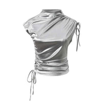Women's Slim Fit Shirring T-Shirt Short Sleeve – Half Turtleneck Chic Streetwear Top