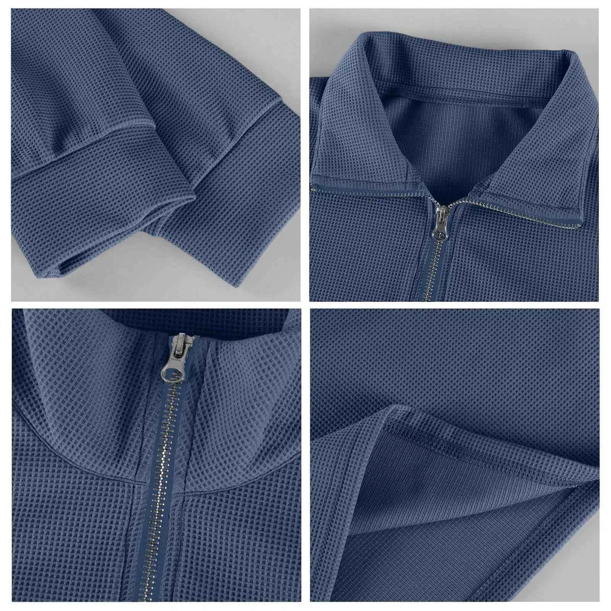 Men's Waffle Long Sleeve Polo T-Shirt – Casual Loose Fit Zipper Collar Sweatshirt