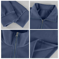 Men's Waffle Long Sleeve Polo T-Shirt – Casual Loose Fit Zipper Collar Sweatshirt