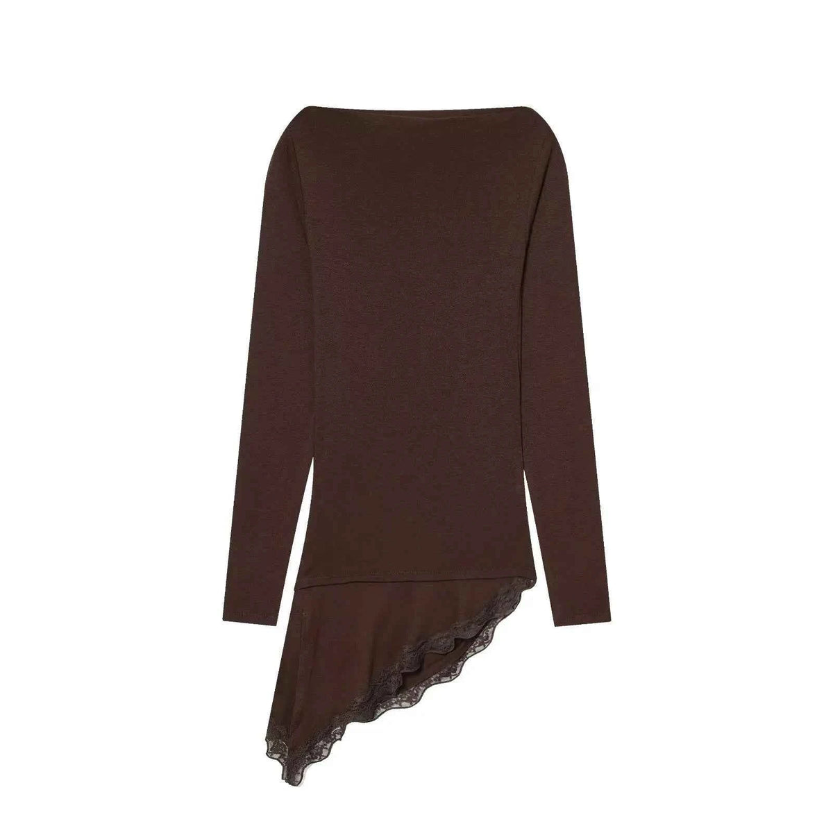 Women's lace hem long sleeve t-shirt – Elegant Casual Top with Feminine Detail