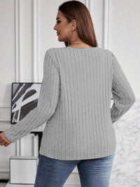 Women's Plus Size V-Neck Sweater – Solid Color Long Sleeve Pullover Top