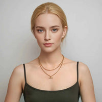 18K Gold Plated Layered Necklace for Women – Hypoallergenic Stainless Steel Double Chain Jewelry