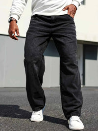 Men's Classic Straight Leg Jeans – Dark Blue Cotton Blend Comfort Fit Denim