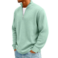 Men's Waffle Long Sleeve Polo T-Shirt – Casual Loose Fit Zipper Collar Sweatshirt