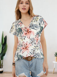 Women's Floral Batwing Sleeve Blouse – V Neck Loose Fit Summer Top