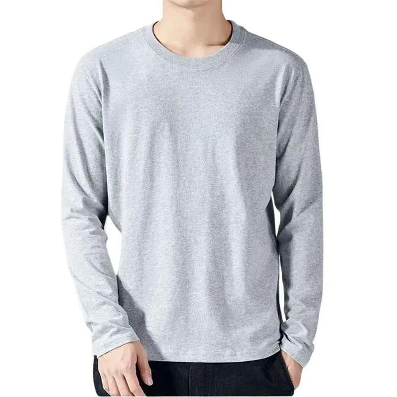 Men's Cotton Long Sleeve T-Shirt – Solid Color Full Sleeve Undershirt for Spring & Autumn Casual Wear