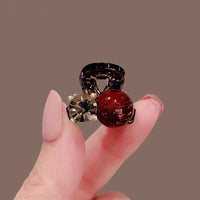 Rhinestone Red Pearl Mini Hair Claw Clip for Women & Girls – Elegant Sparkling Hair Accessory