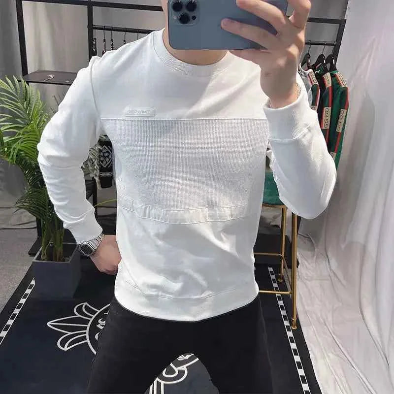 Men's 100% Cotton Long Sleeve Sweatshirt – Round Neck Aesthetic Pullover Tee