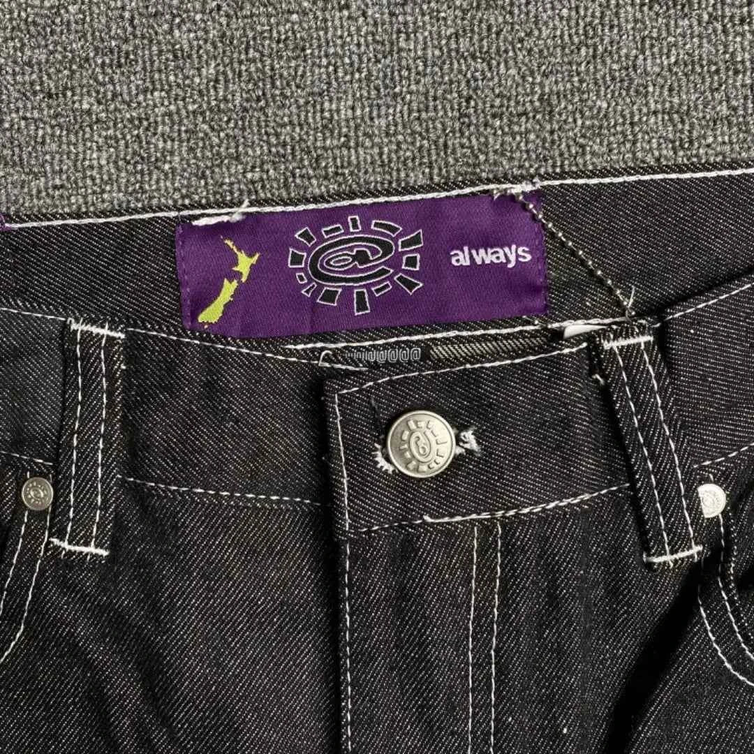 Men's Printed Embroidered Straight Jeans – Trendy Black Streetwear Denim Pants