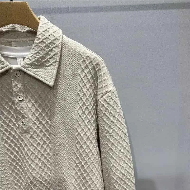 Men's Loose Knitted Polo Sweatshirt – Long Sleeve Early Autumn Casual Pullover