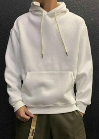 Men's Green Fleece Hooded Sweatshirt – Solid Color Casual Pullover Hoodie