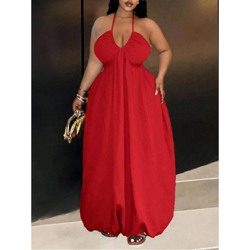 Women's Plus Size Halter Maxi Dress – Summer Beach Party Dress