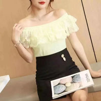Women's Lace Ruffle Summer Blouse – Sweet Patchwork Knitted Tunic Top