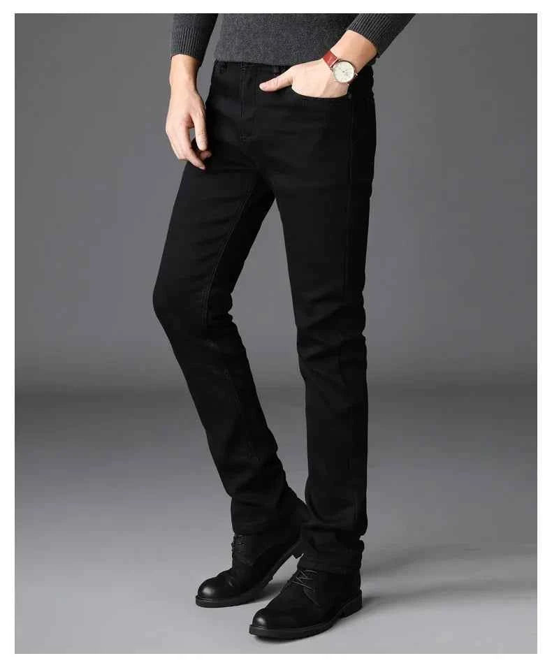 Men's Black Stretch Biker Jeans – Classic Fashion Denim Trousers