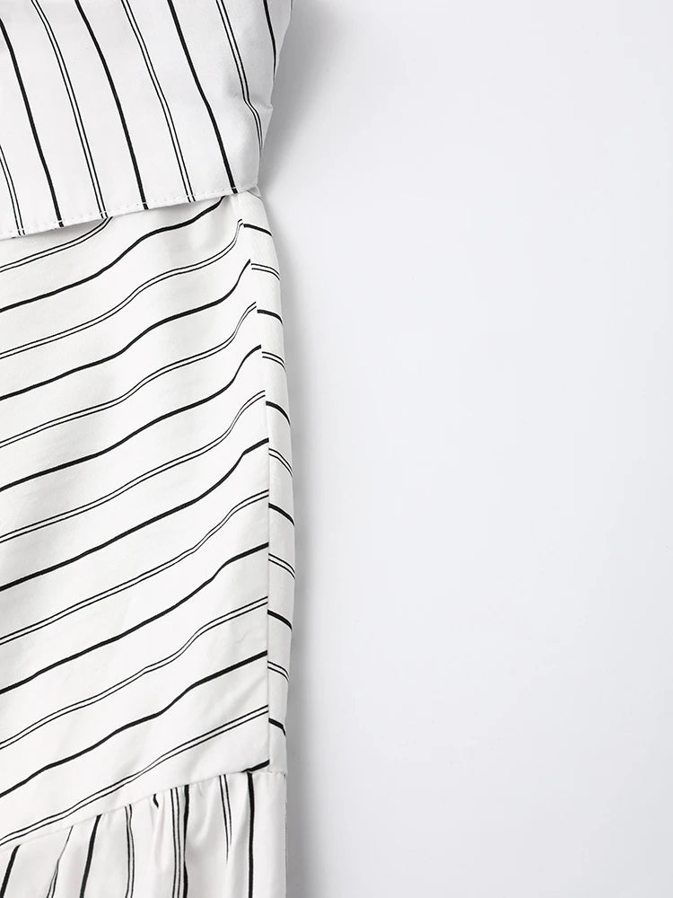 Women's Striped Denim Spliced Blouse – Elegant Lapel Long Sleeve Shirt 2026