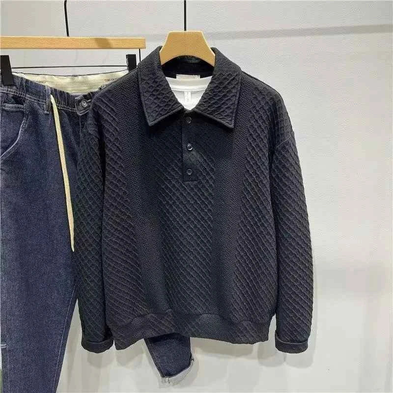 Men's Loose Knitted Polo Sweatshirt – Long Sleeve Early Autumn Casual Pullover