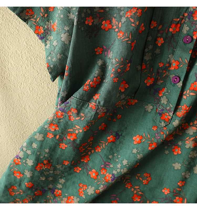 Women's Vintage Floral Print Blouse – Loose Short Sleeve Casual Summer Top
