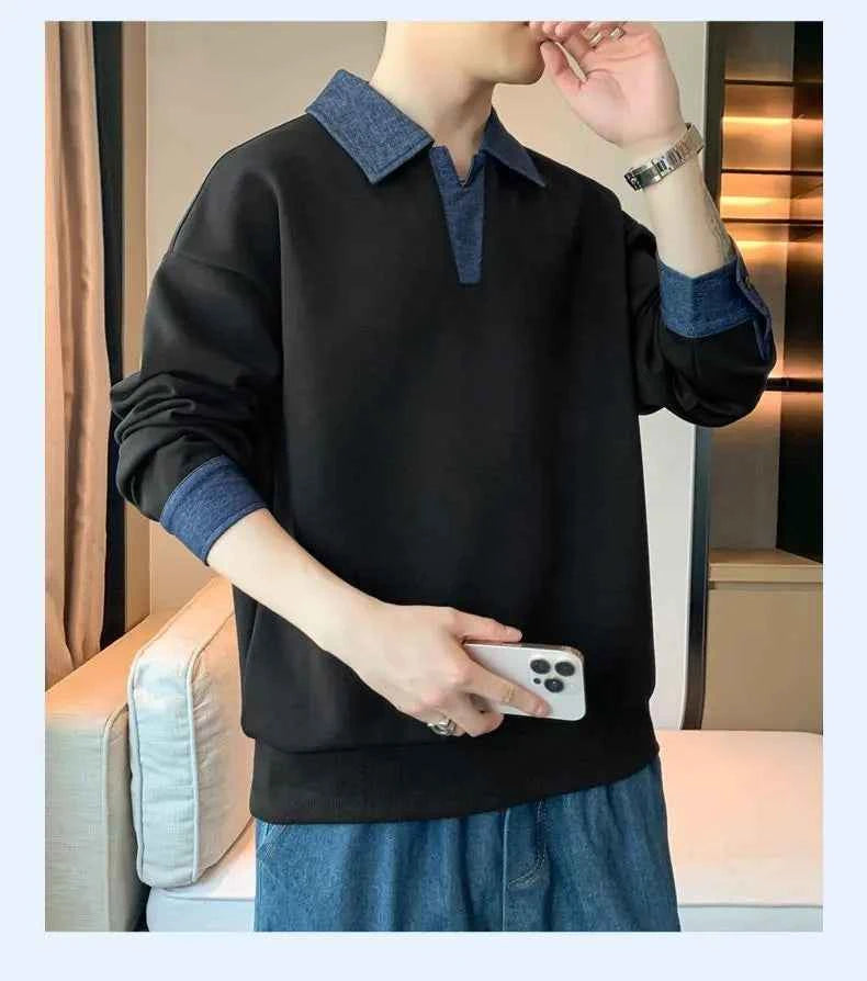 Men's Two Piece Lapel Sweatshirt Set – Loose Fit Casual Long Sleeve Top