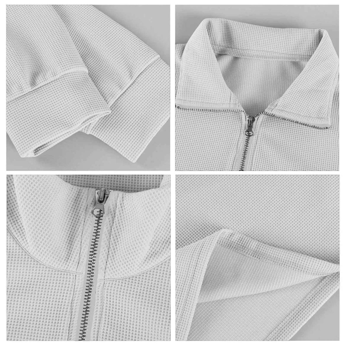 Men's Waffle Long Sleeve Polo T-Shirt – Casual Loose Fit Zipper Collar Sweatshirt