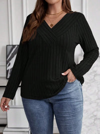 Women's Plus Size V-Neck Sweater – Solid Color Long Sleeve Pullover Top