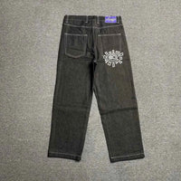 Men's Printed Embroidered Straight Jeans – Trendy Black Streetwear Denim Pants
