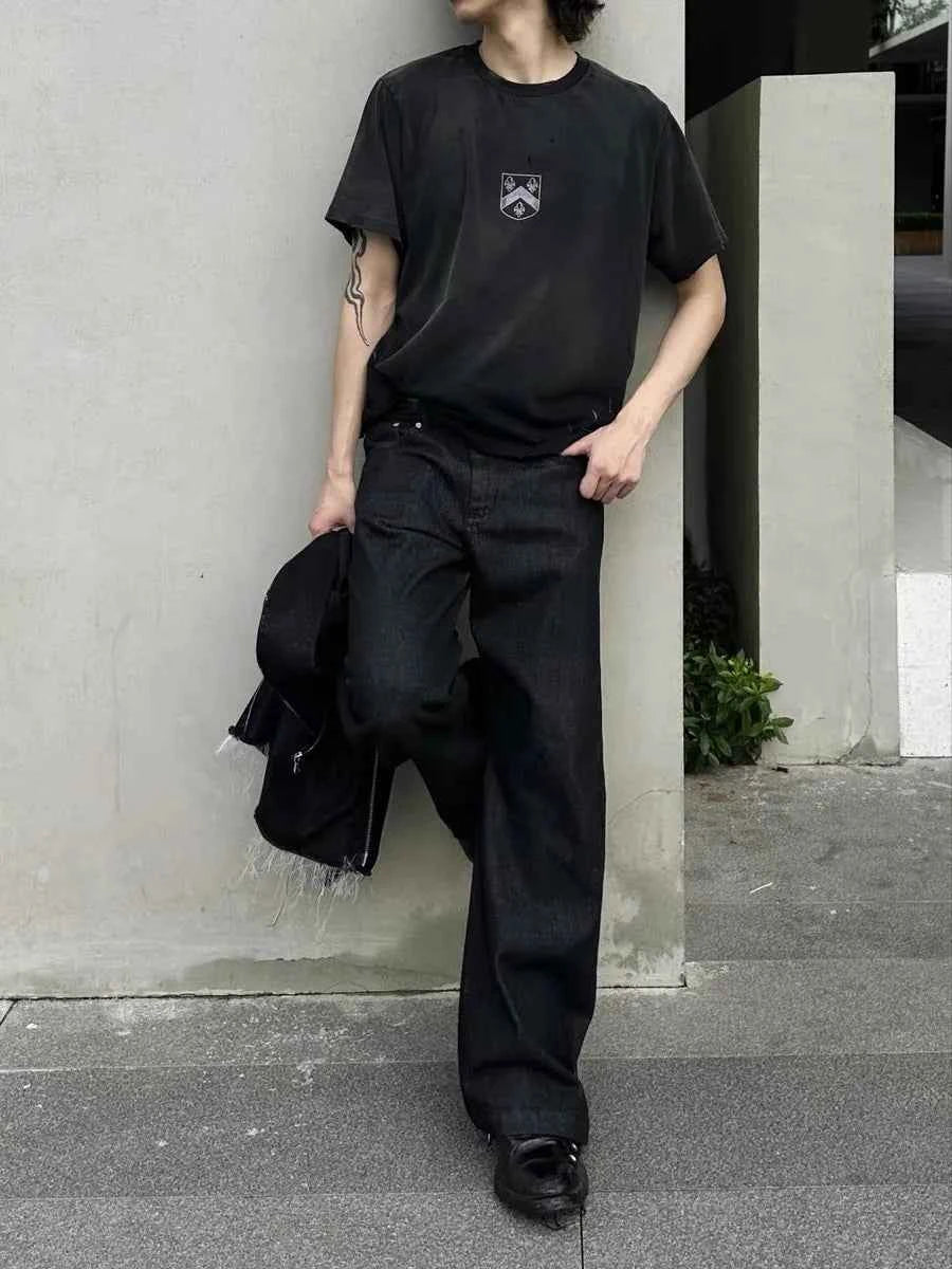 Men's Black Red Selvedge Jeans – Raw Denim Wide Leg Micro Flare Pants