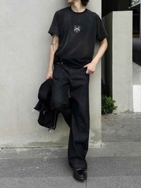 Men's Black Red Selvedge Jeans – Raw Denim Wide Leg Micro Flare Pants