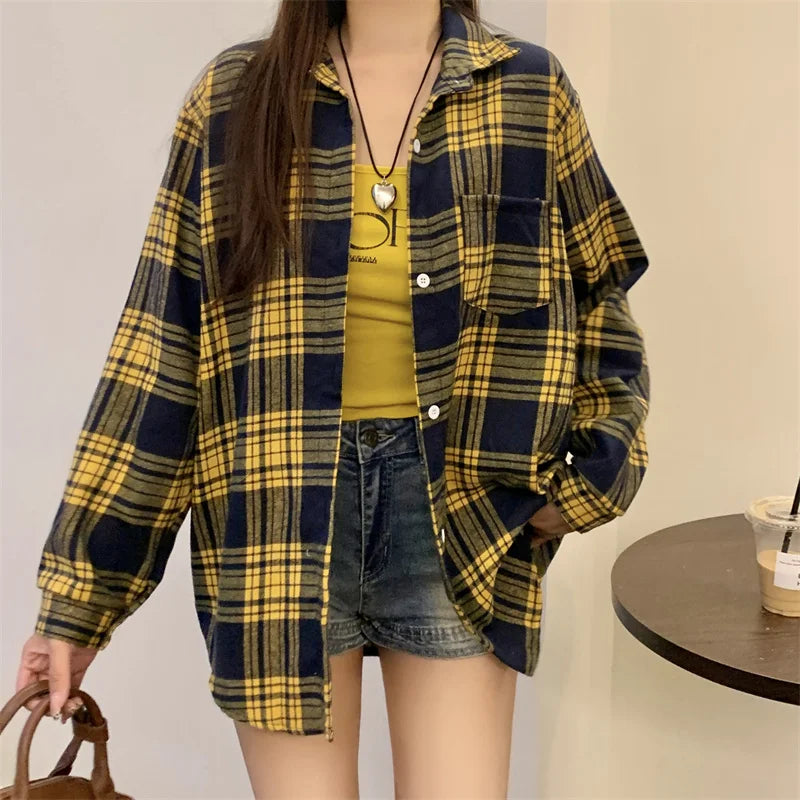 Women's Plaid Button Down Shirt Jacket– Long Sleeve Casual Check Top