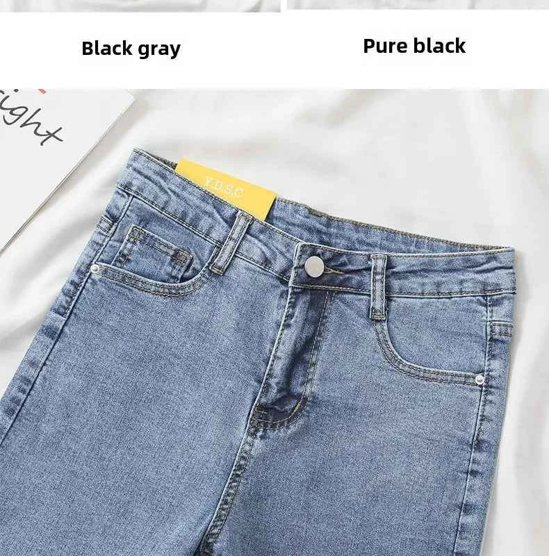 Women's Black Grey Slim Fit Jeans – Chic Cropped Smoothing Denim Pants