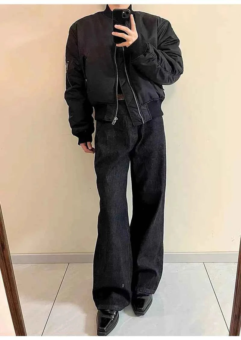 Men's Black Red Selvedge Jeans – Raw Denim Wide Leg Micro Flare Pants