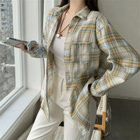 Women's Plaid Button Down Shirt Jacket– Long Sleeve Casual Check Top