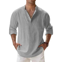 Men's Cotton Linen Henley Shirt – Lightweight Long Sleeve Beach Hawaiian Streetwear Top