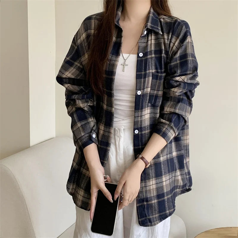 Women's Plaid Button Down Shirt Jacket– Long Sleeve Casual Check Top