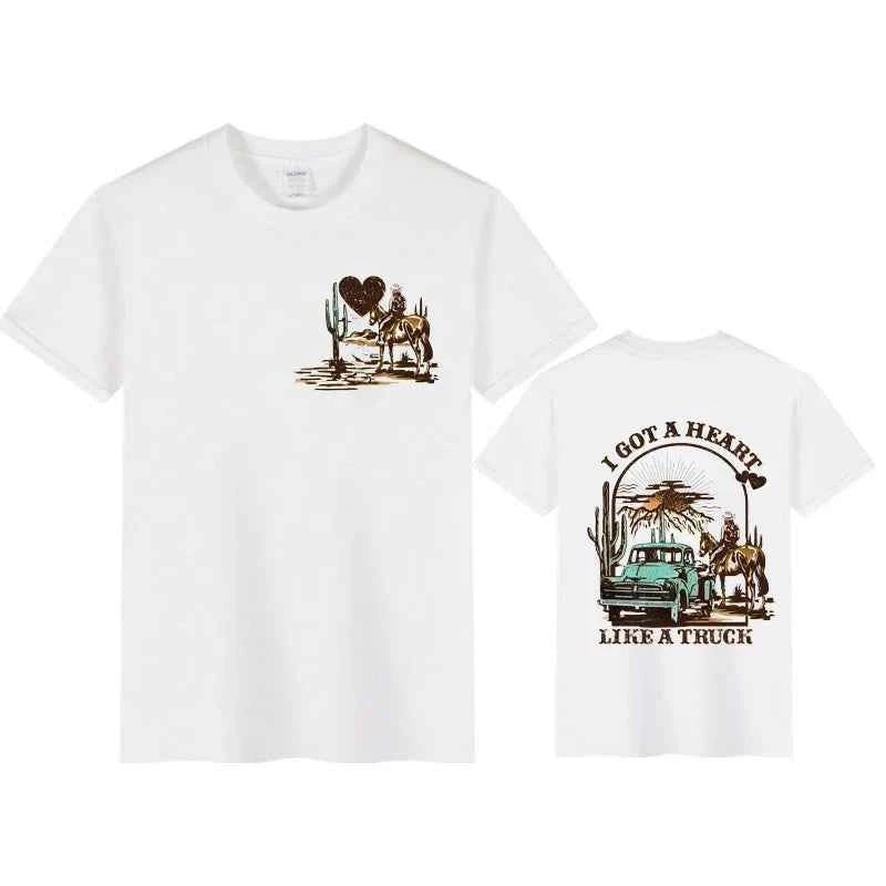 Women’s Heart Like a Truck Tee Western T-Shirt – Cowboy Rodeo Graphic Front & Back Tee