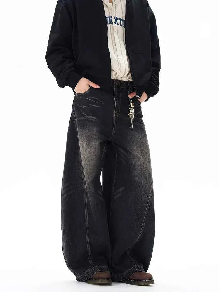 Men's Vintage Black Baggy Jeans – Wide Leg Streetwear Denim Pants