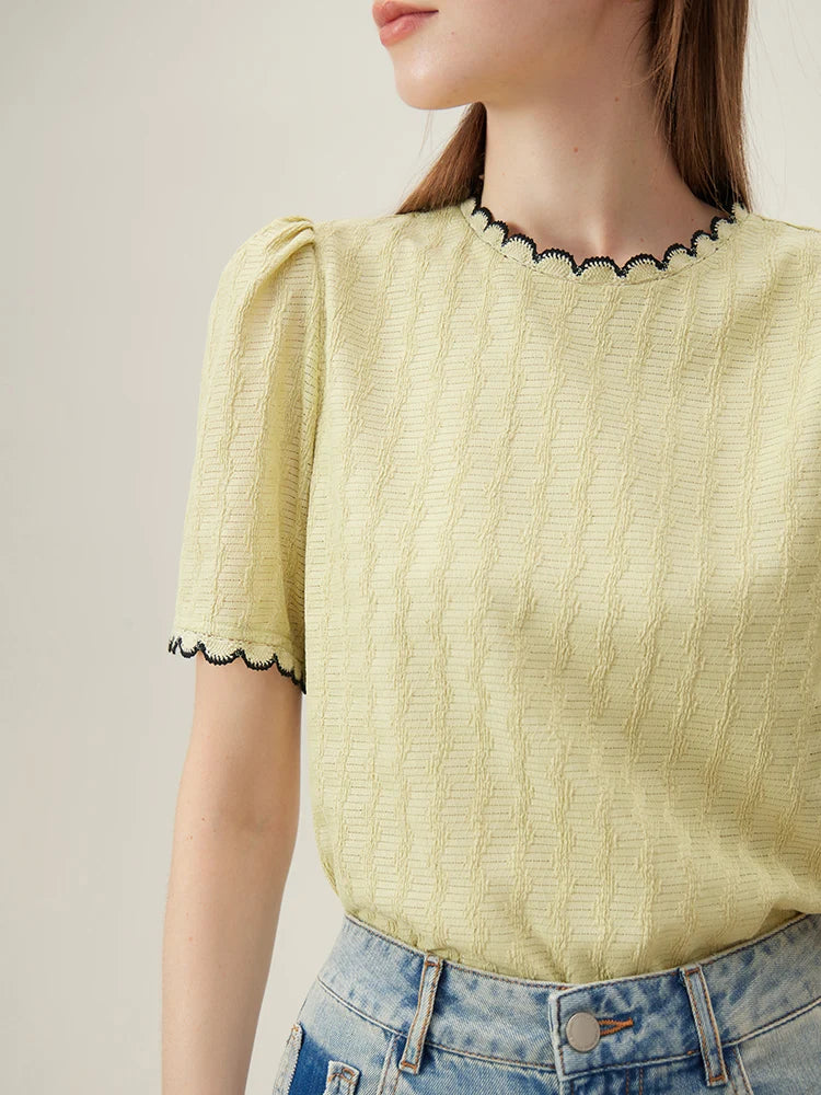 Women's French Lace Knitted Top – Chic Short Sleeve Summer Shirt 2024