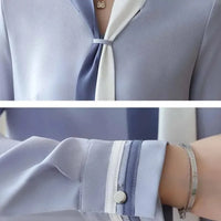 Women's Vintage Chiffon Office Blouse – Elegant V-Neck Long Sleeve Office Shirt