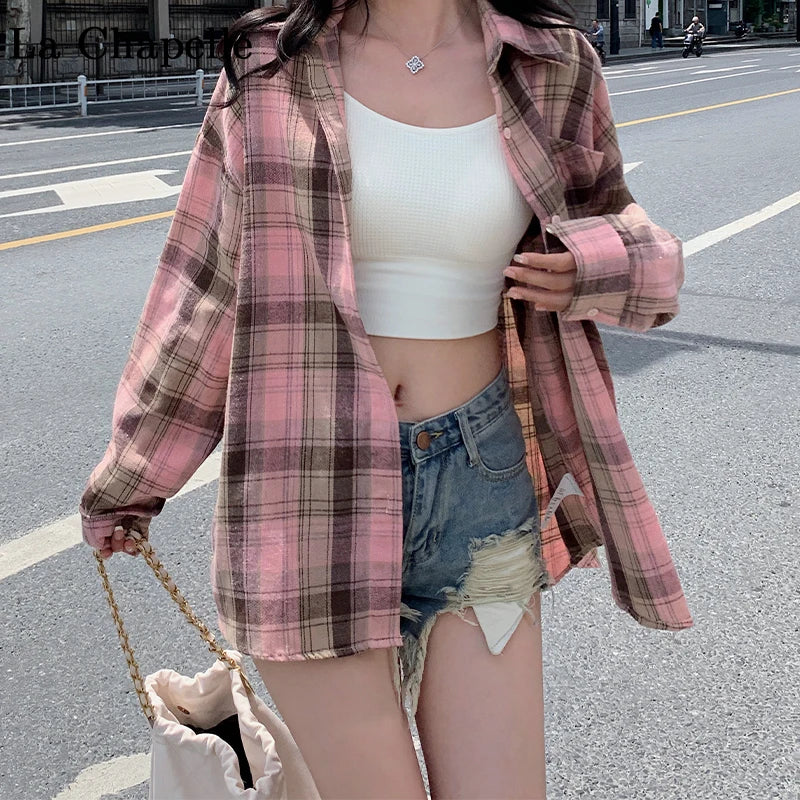 Women's Plaid Button Down Shirt Jacket– Long Sleeve Casual Check Top
