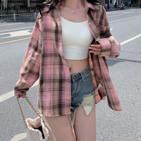 Women's Plaid Button Down Shirt Jacket– Long Sleeve Casual Check Top