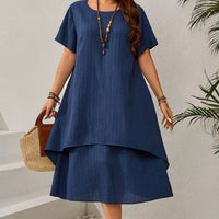 Women's Plus Size Navy Blue Dress – Elegant Loose Summer Dress for Curvy Women