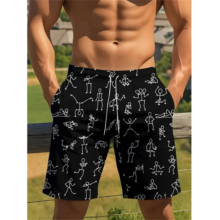 Men's 3D Print Skateboard Board Shorts – Funny Drawstring Beach Swim Trunks