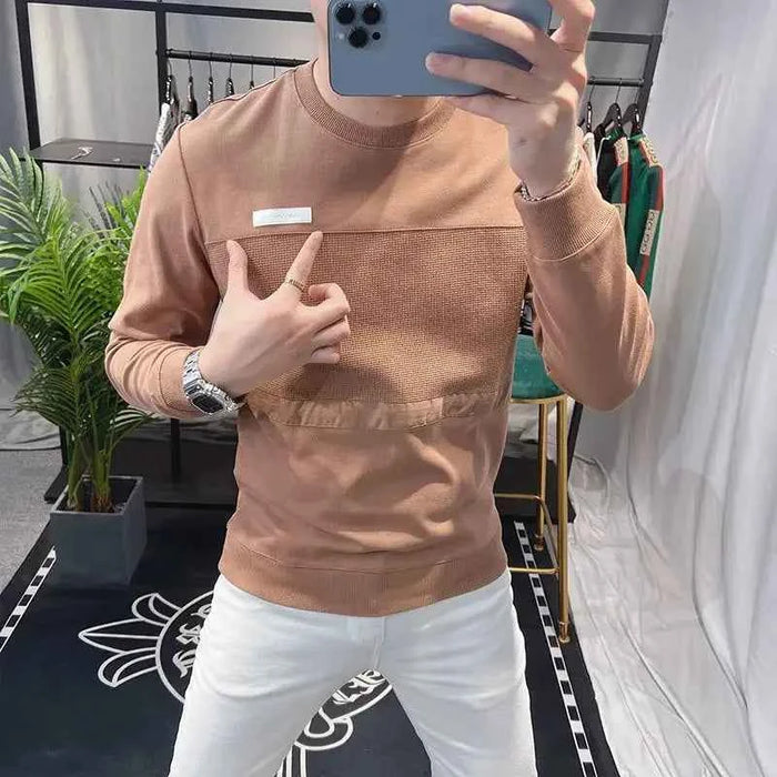 Men's 100% Cotton Long Sleeve Sweatshirt – Round Neck Aesthetic Pullover Tee